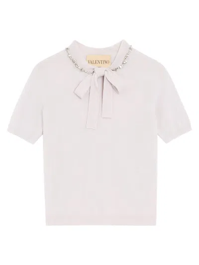 Valentino Virgin Wool Embroidered T-shirt Sweater In Pink