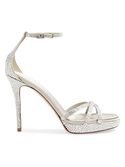 Valentino Garavani Women's Eveninglam 120mm Platform Sandals With Crystals In Silver