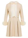 Valentino Nude Viscose-silk Blend Dress With Feather-accented Cuffs