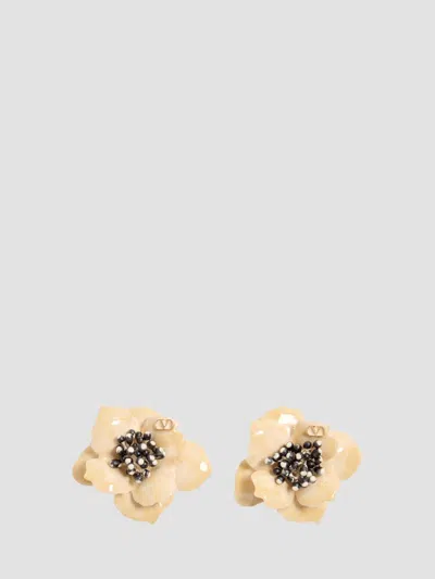 Valentino Garavani Women's Fleur Lumineuse Earring In Metal, Enamel And Fabric In Neutral