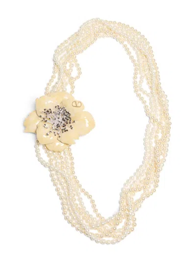 Valentino Garavani Fleur Lumineuse Necklace In Metal Enamel Pearls And Fabric Woman Multicolour Uni