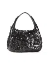 Valentino Women's Floral Applique Leather Hobo Bag In Black