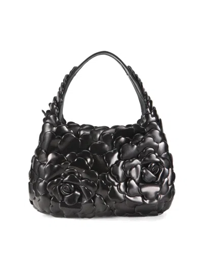 Valentino Garavani Women's Floral Applique Leather Hobo Bag In Black
