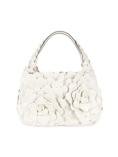 Valentino Women's Floral Applique Leather Hobo Bag In White