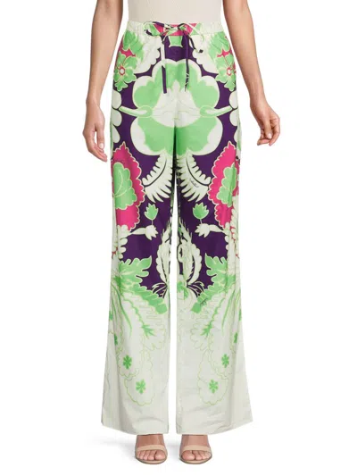 VALENTINO WOMEN'S FLORAL COTTON WIDE-LEG PANTS