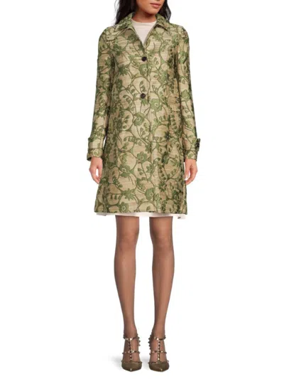 Valentino Women's Floral-jacquard Coat In Gold Green