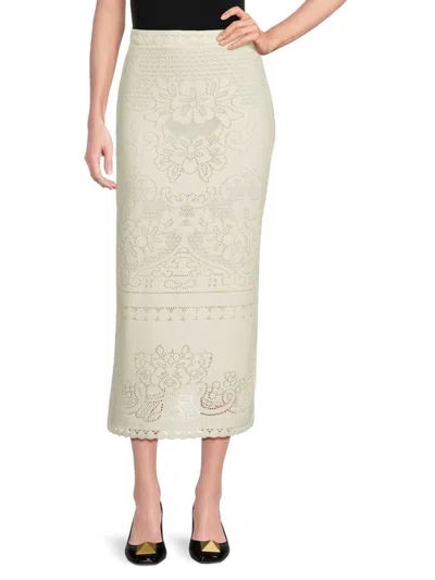 VALENTINO WOMEN'S FLORAL LACE COTTON-BLEND MIDI-SKIRT
