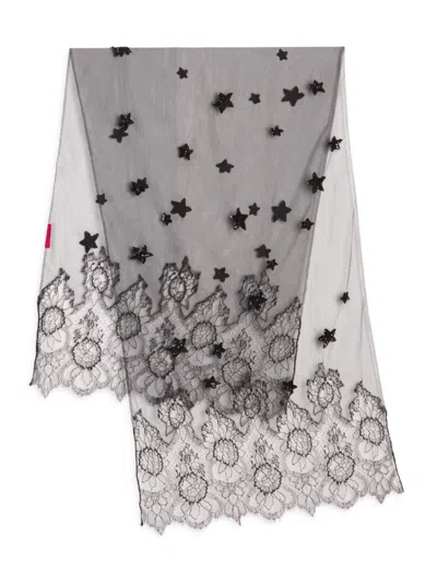 Valentino Garavani Women's Floral Lace-trim Stole In Black