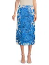Valentino Delft-print Wool-blend Midi Pencil Skirt In White Blue