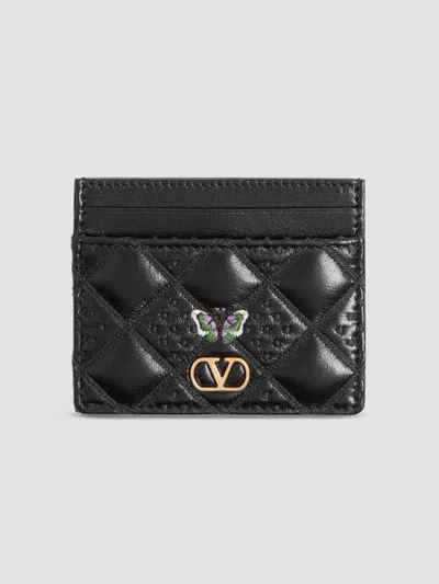 Valentino Garavani Women's Flutterby Cardholder In Shiny Nappa Leather In Black