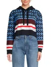 Valentino Women's Foulard Logo Cropped Hooded Sweatshirt In Blue Multi