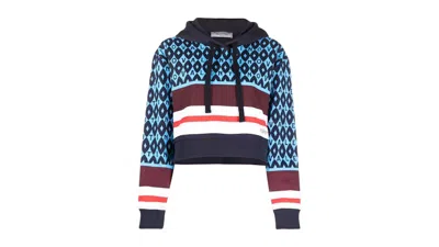 Pre-owned Valentino Women's Garavani Logoprint Striped Hoodie In Celeste/blue
