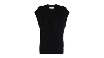 Pre-owned Valentino Women's Garavani Openknit Woolblend Vest In Black