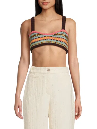 Valentino Women's Geometric Knit Crop Top In Pink Multi