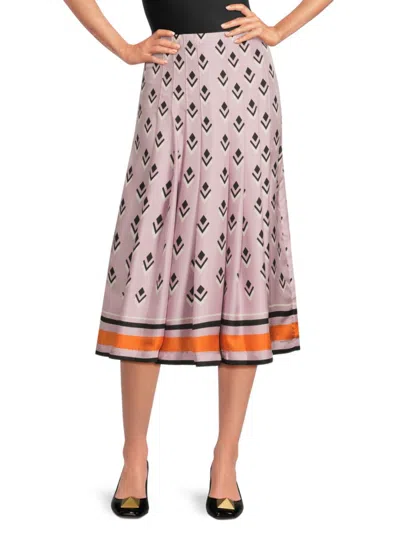 Valentino Women's Geometric Print Silk Midi Skirt In Pink