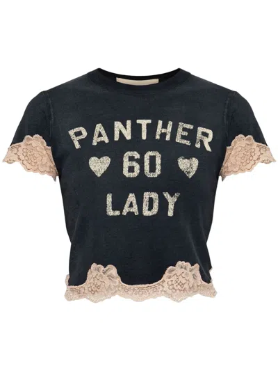 Valentino Women's Graphic Lace-trim T-shirt In Black