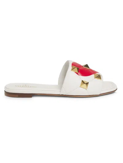 Valentino Garavani Women's Heart Print Leather Rockstud Flat Sandals In Multi