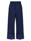 Valentino Garavani High-waisted Wide Leg Pants In Silk And Wool Indigo Women