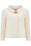 Valentino Garavani White Jacket With Spread Collar And Front Jewel Button In Wool And Silk Woman In Print