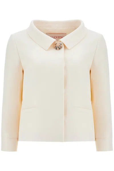 VALENTINO WOMEN'S IVORY JACKET WITH JEWELLED BUTTON