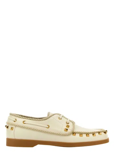 VALENTINO GARAVANI WOMEN'S IVORY LEATHER LACE-UP SHOES