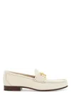 Valentino Ivory Leather Loafer With Golden Metal V Logo In Beige