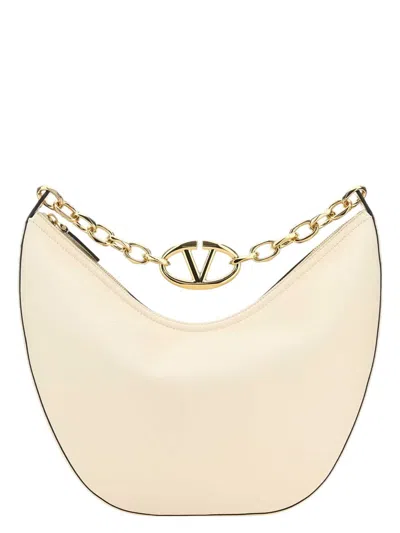 Valentino Garavani Women's Ivory Leather Medium Hobo Vlogo Moon Shoulder Bag