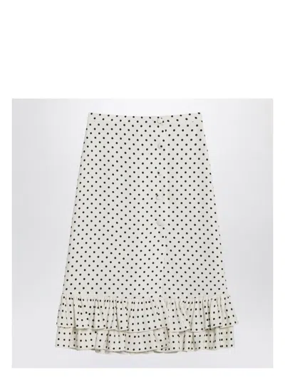 VALENTINO WOMEN'S IVORY POLKA-DOT SKIRT WITH RUFFLES