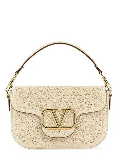 Valentino Garavani Women's Ivory Raffia And Leather Vlogo Handbag