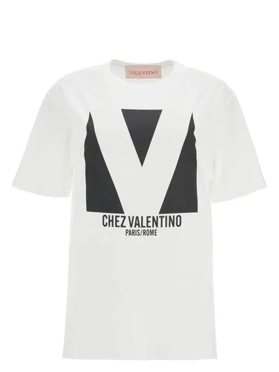VALENTINO WOMEN'S IVORY T-SHIRT WITH CHEZ PRINT | SIZE 2XS | 6B3MG24H95W