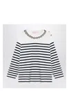 Valentino Ivory/navy Striped Jersey With Embroidery