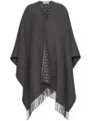 Valentino Double Poncho With Fringed Detail Edge In Grey
