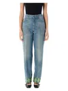 Valentino Medium Blue Jeans With Green Embroidery, Straight Leg, High Waist In Medium Blue