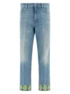 Valentino Medium Blue Jeans With Green Embroidery, Straight Leg, High Waist In Blue