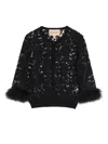 Valentino Feather-trimmed Cotton Corded Lace Cardigan In Multi