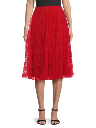 Valentino Women's Lace Flare Midi Skirt In Rosso