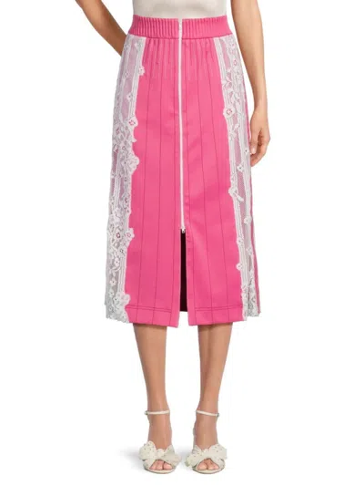Valentino Women's Lace Trim A-line Midi Skirt In Shadow Pink