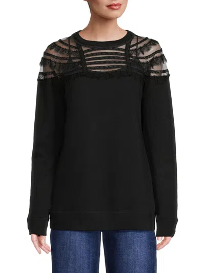 Valentino Women's Lace Trim Sweatshirt In Black