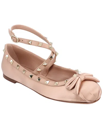 Pre-owned Valentino Garavani Valentino Women's Lambskin Rockstud Satin Ballerinas Flat (authentic Pre-  Loved)