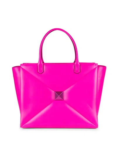 Valentino Garavani Women's Large Pyramid Stud Leather Tote In Bright Pink