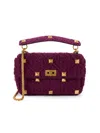 Valentino Women's Large Rockstud Knit Satchel In Ripe Plum