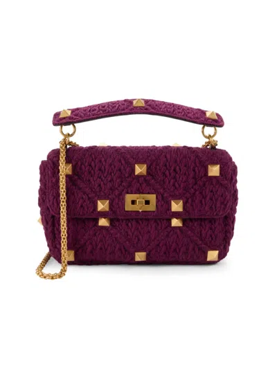 Valentino Garavani Women's Large Rockstud Knit Satchel In Ripe Plum