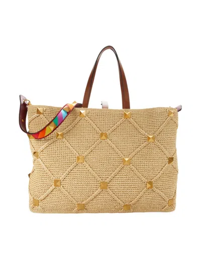 Valentino Garavani Women's Large Rockstud Raffia Tote In Blue