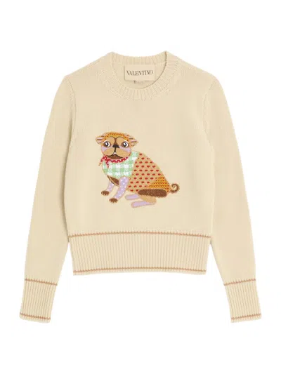 Valentino Le Chien De La Maison Embroidered Sweater In Neutral