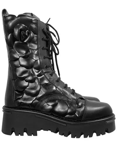 Valentino Garavani Valentino Women's Leather Atelier 03 Rose Edition Combat Boot, Size It | 39  (authentic Pre-loved) In Black