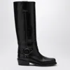 Valentino Rockstud Biker Knee-high Leather Boots In Black