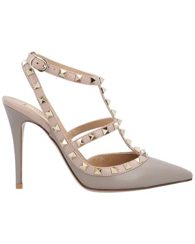 Valentino Garavani Valentino Women's Leather Brown Leather Rockstud Pump (authentic Pre-loved) In Gray