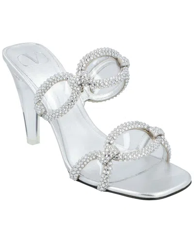 Pre-owned Valentino Garavani Valentino Women's Leather Chain 1967 Slide Sandal (authentic Pre-loved) In Silver