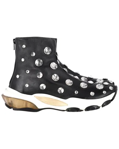Valentino Garavani Valentino Women's Leather Crystal-embellished Sneaker (authentic Pre-loved) In Black