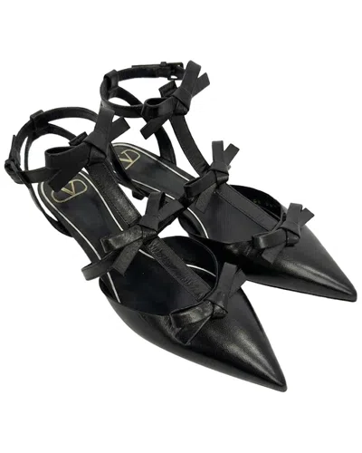 Valentino Garavani Valentino Women's Leather French Bows Ballerina Flat (authentic Pre-loved) In Black